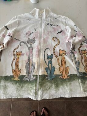 White Cat Print Zip-Up